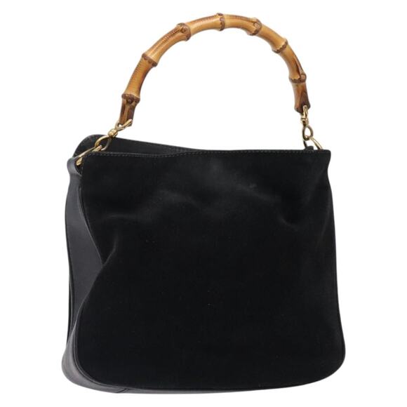 GUCCI Bamboo Hand Bag Suede Black Gold 001 001 - Picture 1 of 16